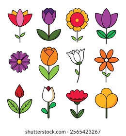 a set of flowers vector illustration, symbol of beauty, colorful, on white background