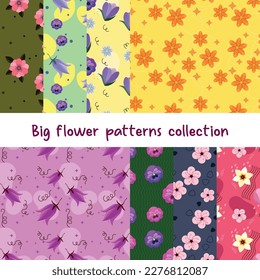 Set of Flowers Vector Seamless Pattern. Flat style illustration. Colorful pattern for fashion and print.