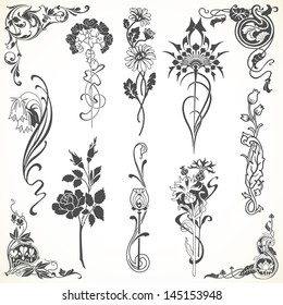 Set of flowers in vintage style