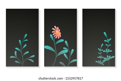 Decoración de flores en la pared sobre tema negro.