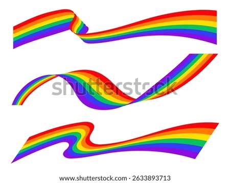 Set of Flowing Curved Pride Flags in Three Styles with Wave Motion for Background and Banner Decoration in Vector Illustration