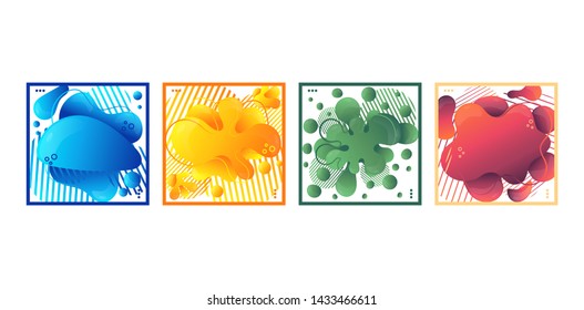 Set of flowing fluid backgrounds. Modern gradient banners. . Abstract shape frames. Dynamical colored liquid poster template. Vector isolated concept for flyer design.