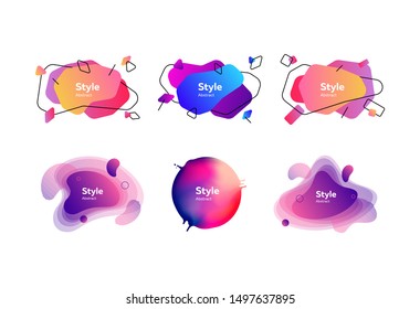 Set of flowing liquid elements in bright colors. Gradient banners with flowing liquid shapes. Template for design of logo, flyer or presentation. Vector illustration