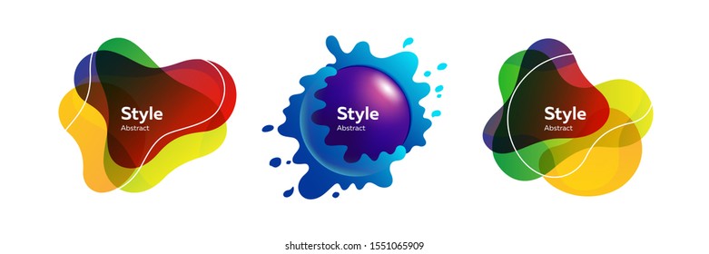Set of flowing modern compositions. Geometric colored forms and lines. Gradient abstract banners with flowing liquid shapes. Trendy design for banners, flyers, presentation slides