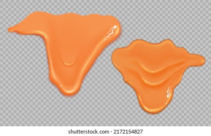 Set of flowing realistic liquid caramel on transparent background.Spreading sause,cream, milk or yogurt.