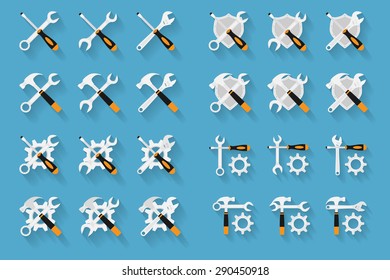 set of flt style icons for setup, settings, tech support theme