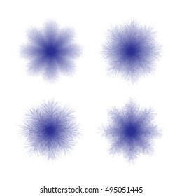 set Fluffy blue snowflake on white background