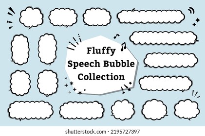 set of fluffy cloud speech bubble with shadow