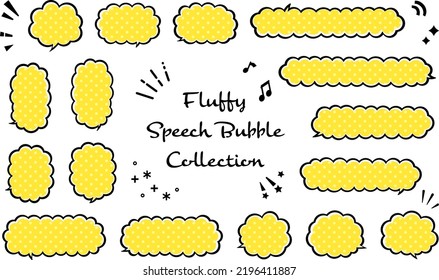 set of fluffy cloud speech bubble with yellow polka dots