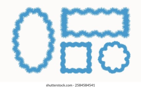 Set of fluffy frames of round, square, oval shape. Vector elements for design and decor.