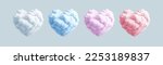 Set of Fluffy Heart Cloud. White, Blue, Pink and Purple Color. Concept Design for Valentines Day Postcard, Banner, Leaflets. Realistic 3d Render. Vector Illustration EPS10