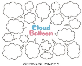 A set of fluffy pop speech bubbles that look like clouds with black edges