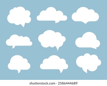 Set of fluffy speech bubble clouds isolated. Talk balloon simple silhouette. Text frame for chatting conversation. Message cloud icon collection