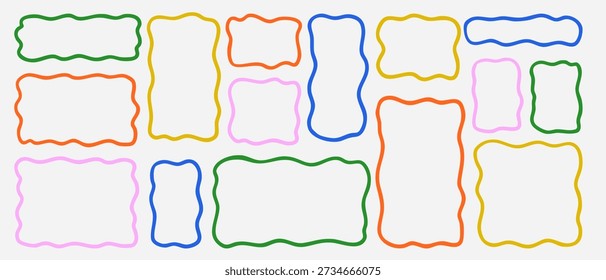  Set of fluffy square frames. Wavy textbox shapes perfect for messages, quotes, highlights and playful graphic design.
