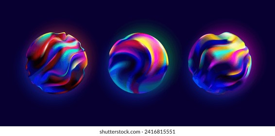 Set of fluid 3D spheres. Iridescent colorful balls. Abstract geometric shape for your design.