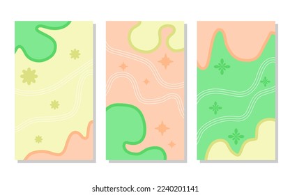 set of fluid abstract pastel color portrait background. green, soft yellow and orange. simple, flat and colorful concept. use for wallpaper, backdrop, social media, poster, flyer and banner