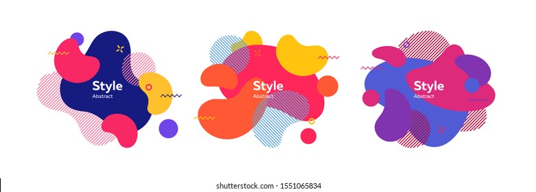 Set of fluid badges for banner. Geometric colored forms and lines. Gradient abstract banners with flowing liquid shapes. Trendy design for banners, flyers, presentation slides