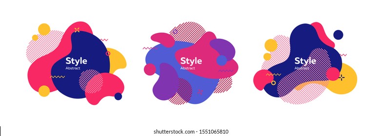 Set of fluid badges for poster. Geometric colored forms and lines. Gradient abstract banners with flowing liquid shapes. Trendy design for banners, flyers, presentation slides