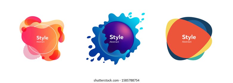 Set of fluid blobs for card background. Design template for logo, flyer or presentation. Abstract form dynamic composition. Modern style vector illustration