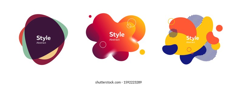Set of fluid blobs for card background. Design template for logo, flyer or presentation. Abstract form dynamic composition. Modern style vector illustration