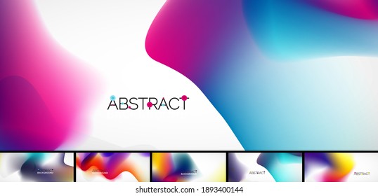 Set of fluid color abstract backgrounds. Blue, pink and other colors. Vector illustrations for placards, brochures, posters, banners and covers