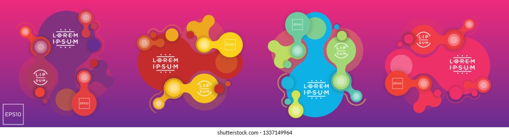 Set of Fluid color badges with abstract shape composition. Liquid gradient design element.
