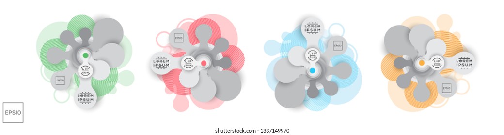 Set of Fluid color badges with abstract shape composition. Liquid gradient design element.