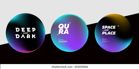 Set of Fluid Dark Shapes with Bright Colors. Trendy Futuristic Design. Placeholders for DJ Poster, Social Media Banner, Pop-Up.