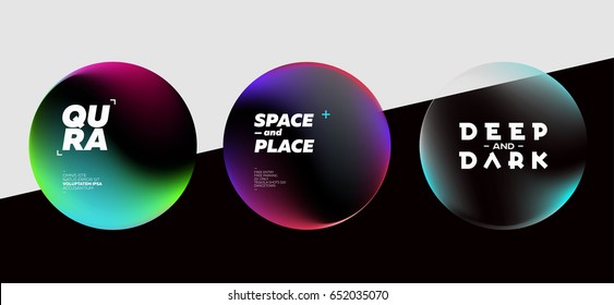 Set of Fluid Dark Shapes with Bright Colors. Trendy Futuristic Design. Placeholders for DJ Poster, Social Media Banner, Pop-Up.