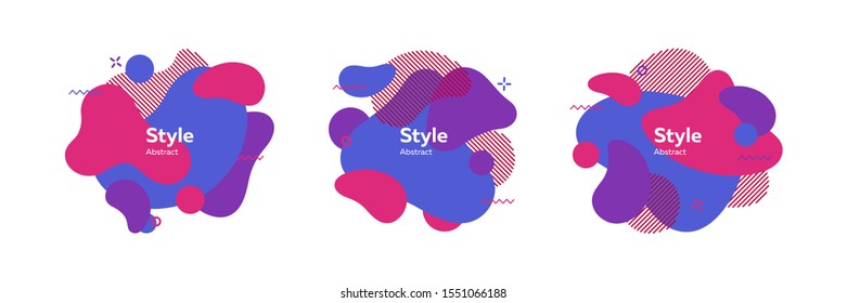Set of fluid geometric abstract figures. Geometric colored forms and lines. Gradient abstract banners with flowing liquid shapes. Trendy design for banners, flyers, presentation slides