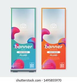 Set of Fluid gradient roll up banner template vector. Potrait banner design with abstract background.