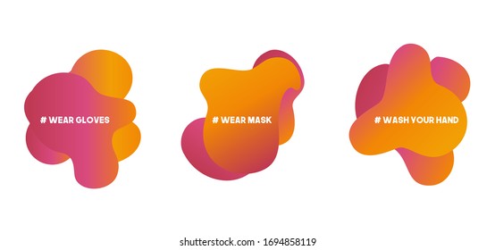 Set of fluid gradient vector shapes. Stay home, work at home, stay safe. Social media campaign and coronavirus prevention for reduce risk of infection and spreading the virus.