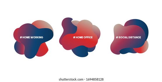Set of fluid gradient vector shapes. Stay home, work at home, stay safe. Social media campaign and coronavirus prevention for reduce risk of infection and spreading the virus.