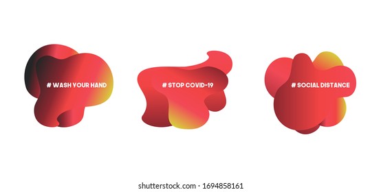 Set of fluid gradient vector shapes. Stay home, work at home, stay safe. Social media campaign and coronavirus prevention for reduce risk of infection and spreading the virus.