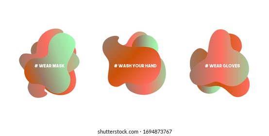 Set of fluid gradient vector shapes. Stay home, work at home, stay safe. Social media campaign and coronavirus prevention for reduce risk of infection and spreading the virus.