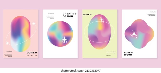 Set of fluid gradient wall art template. Colorful banner with multiple color in geometric shapes. Modern wallpaper in minimal style design perfect for social media, decoration, business, frame.