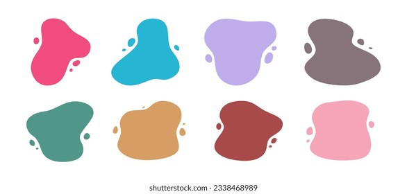 Set of fluid graphic design elements in various colors. Liquid modern geometric shape collection isolated on white background. Minimal curvy design with text copy space. Vector illustration