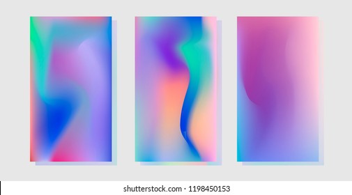 Set of fluid holographic backgrounds for design. Vaporwave pastel funky style.