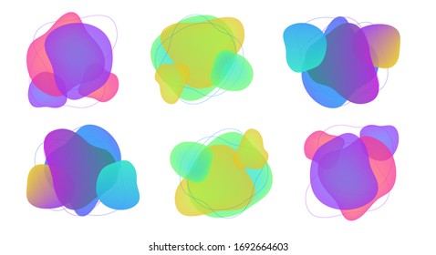Set of fluid neon dynamic shapes.  Abstract background for special offer, sale website banner elements, discount tag collection, stickers. Vector illustration.