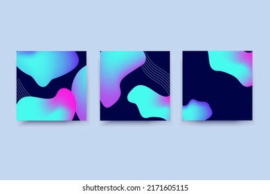 Set of fluid organic colorful tamplates .Liquid abstract gradient backgrounds.Minimalist organic forms.
