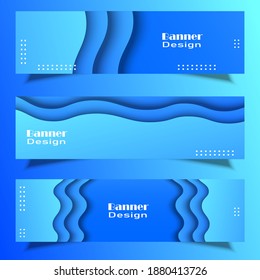 set of Fluid papercut light blue smooth color gradient web banner template with trendy and modern style fit for header banner and any business purpose
