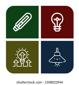 Set of fluorescent icons such as Light bulb, Lightbulb, Lamp , fluorescent
