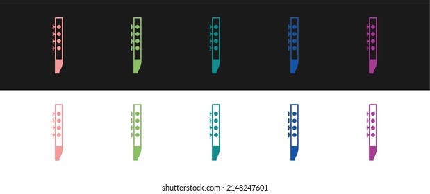 Set Flute icon isolated on black and white background. Musical instrument.  Vector