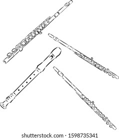 Set of flute, music instrument sketch vector illustration 