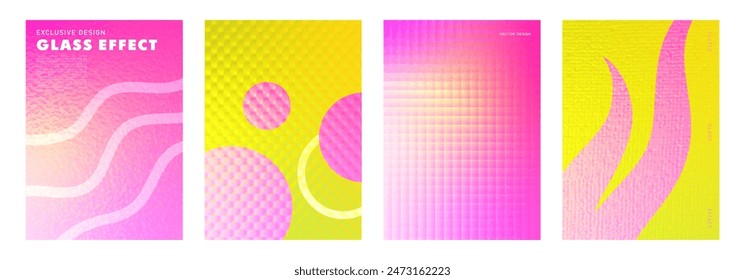 Set of fluted glass effect cards. Abstract modern backgrounds for brochures, covers, promotional materials and more. Vector illustration