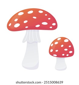 Set of fly agaric cartoon illustration. Poisonous mushroom. Isolated on white. 