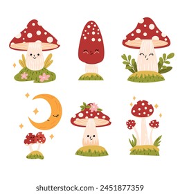 set fly agaric mushrooms. fly agarics, mushrooms vector illustration on a white background