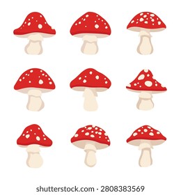 Set of fly agarics. Fly Agaric Illustration, Mushrooms Collection. Magic Mushroom Set.