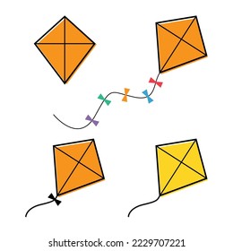 Set of Fly kite icon, hobby outdoor activity symbol, wind air game vector illustration .