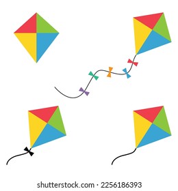 Set of Fly kite icon, hobby outdoor activity symbol, wind air game vector illustration .